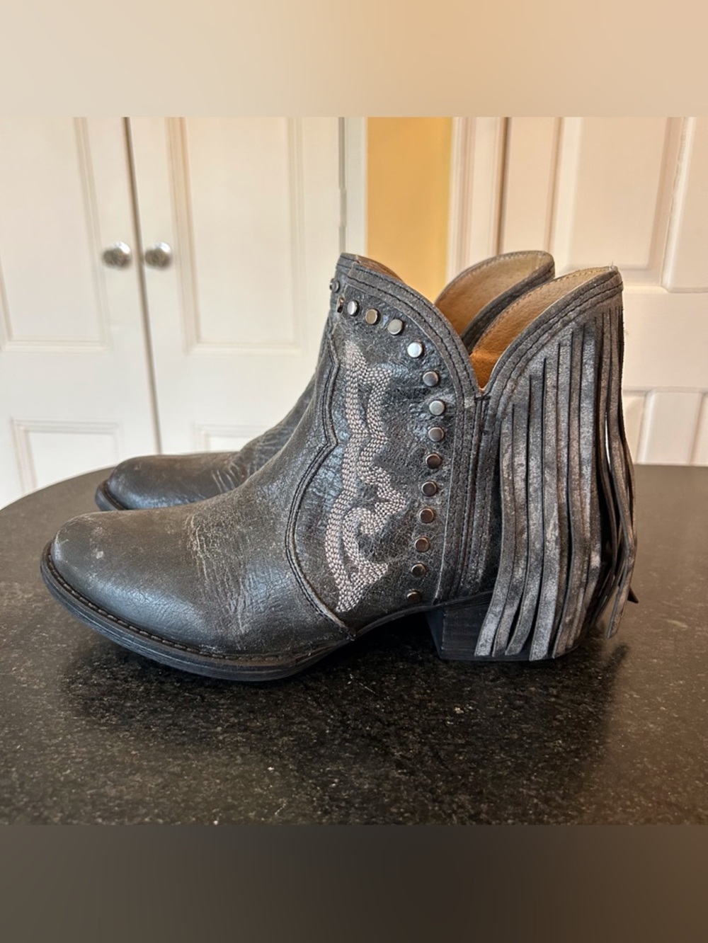 Sterling River Leather Western Fringe Ankle Boots - Size 7